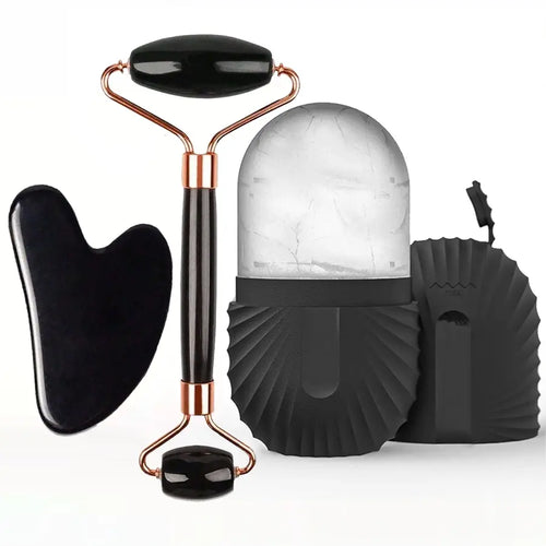 3-In-1 Ice Face Roller Facial Skincare Set, Facial Roller and Gua Sha Face Tool Set with Ice Mold Cube, Reusable and Leakproof Skin Care Beauty Equipment for Lifting and Contouring