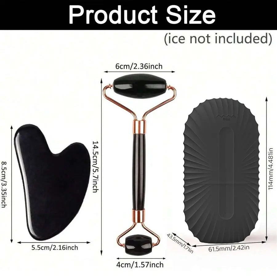 3-In-1 Ice Face Roller Facial Skincare Set, Facial Roller and Gua Sha Face Tool Set with Ice Mold Cube, Reusable and Leakproof Skin Care Beauty Equipment for Lifting and Contouring