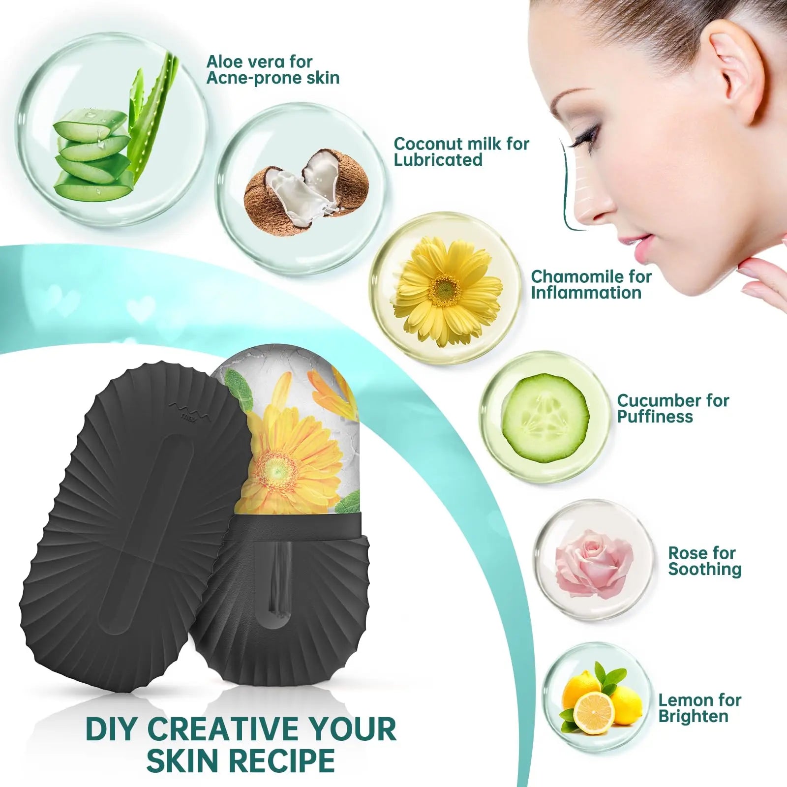 3-In-1 Ice Face Roller Facial Skincare Set, Facial Roller and Gua Sha Face Tool Set with Ice Mold Cube, Reusable and Leakproof Skin Care Beauty Equipment for Lifting and Contouring